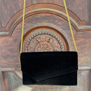 Black Purse Clutch velvet with gold chain strap